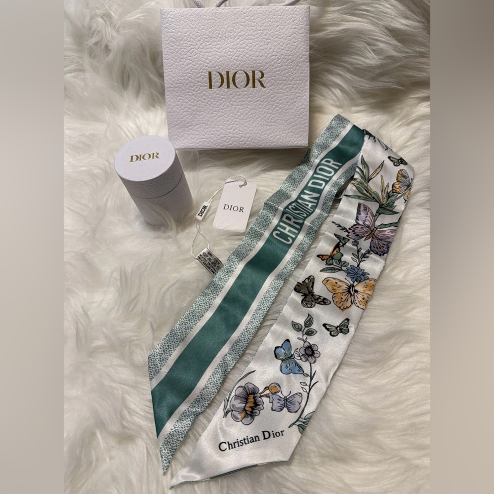 GWP Dior Green and White Butterfly Twilly/Scarf
